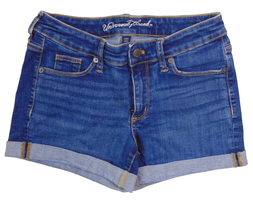 Universal Thread Mid Rise Midi Denim Shorts Womens Size 2 26R Blue Wash Cuffed
